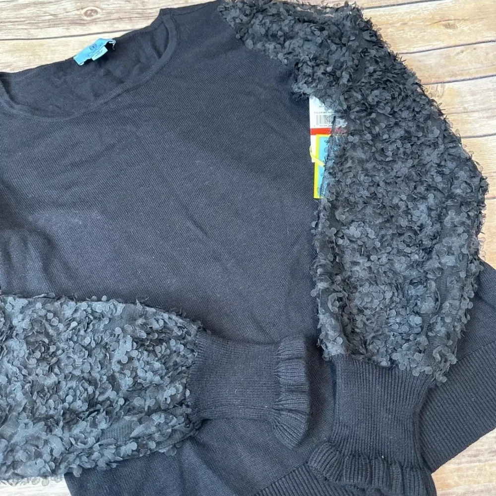 Cece Floral-Sleeve Mixed-Media Blouse Top In Black Size XS - Picture 5 of 6